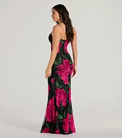 Savannah Cowl Neck Mermaid Floral Formal Dress