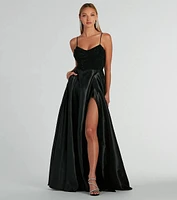 Ammara Cowl Neck Slit A-Line Satin Formal Dress