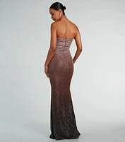 Farrah Strapless Mermaid Glitter Ombre Formal Dress