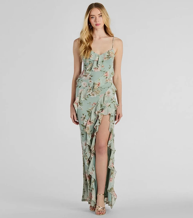 Windsor Helga V-Neck Ruffled Mermaid Floral Formal Dress | Mission 