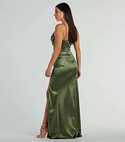 Melody Cowl Neck Mermaid Glitter Satin Formal Dress