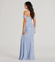 Kat Off-The-Shoulder Mermaid Sequin Formal Dress