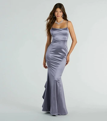 Sheryl Ruffled Back Mermaid Satin Formal Dress