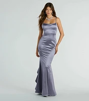 Sheryl Ruffled Back Mermaid Satin Formal Dress