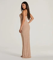 Mila Cowl Neck Wrap Slit Mermaid Glitter Formal Dress