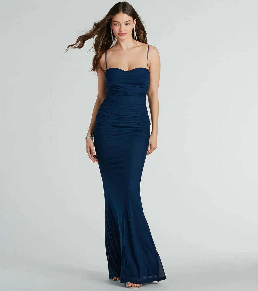 Kaitlyn Cowl Neck Mermaid Mesh Formal Dress