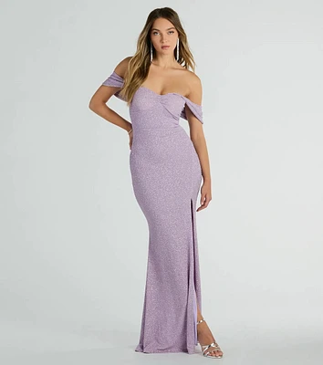 Tamara Off-The-Shoulder Mermaid Glitter Formal Dress