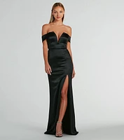 Callie Off-The-Shoulder Mermaid Glitter Satin Formal Dress