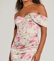 Mildred Off-The-Shoulder Floral Satin Formal Dress