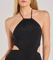 Jasmine Halter Cutout Slim Glitter Formal Dress