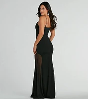 Amy V-Neck Mesh Mermaid Crepe Formal Dress