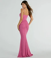 Ayanna Formal Glitter Ruched Mermaid Long Dress