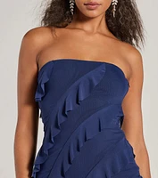 Gabby Formal Mesh Strapless Ruffle Long Dress