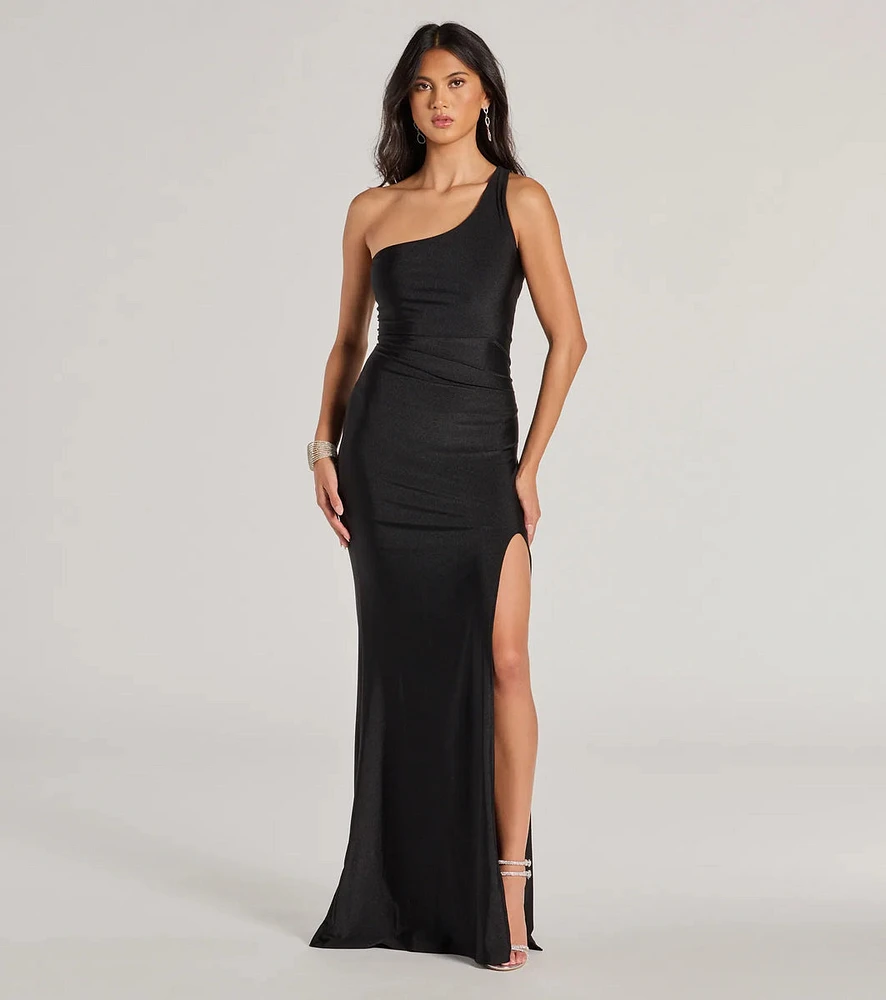 Sutton One-Shoulder Strappy Slim Formal Dress