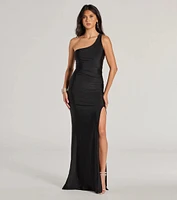 Sutton One-Shoulder Strappy Slim Formal Dress