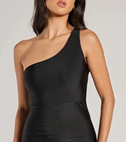 Sutton One-Shoulder Strappy Slim Formal Dress