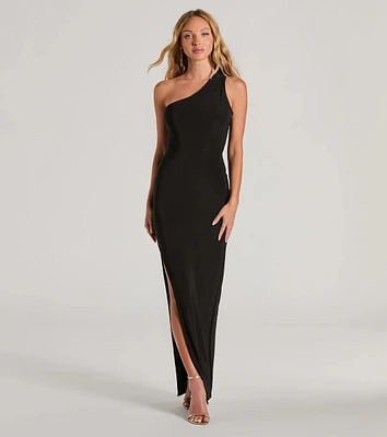 Lilianne One-Shoulder Strappy Back Slit Formal Dress