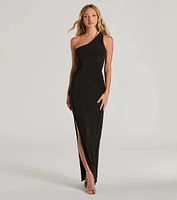 Lilianne One-Shoulder Strappy Back Slit Formal Dress