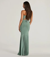 Candace Lace-Up Slit Mermaid Formal Dress