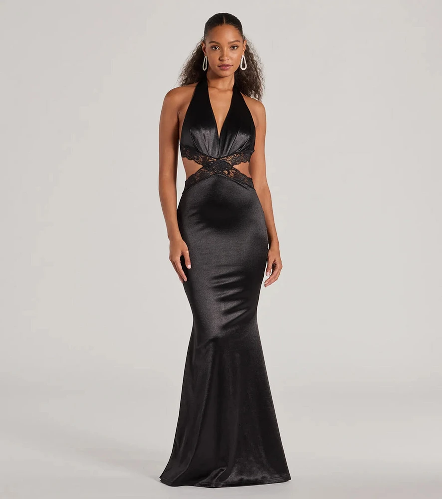 Scarlett V-Neck Lace Trim Open Back Mermaid Formal Dress