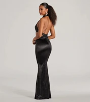 Scarlett V-Neck Lace Trim Open Back Mermaid Formal Dress