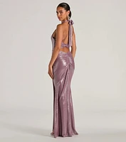 Kayla Halter Open Back Slit Mermaid Formal Dress