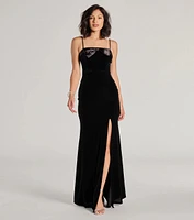 Gracie Velvet and Bow High Slit Mermaid Dress