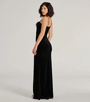 Gracie Velvet and Bow High Slit Mermaid Dress