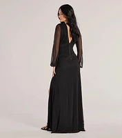 Rayne Mesh Long Sleeve A-Line Formal Dress