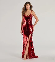 Aurinda Sequin High Slit Mermaid Dress