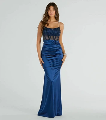 Sandy Sequin Corset Mermaid Satin Formal Dress