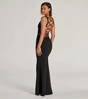 Everley Lace-Up Slit Mermaid Crepe Formal Dress