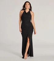 Isabelle Halter Cutout Glitter Slim Formal Dress