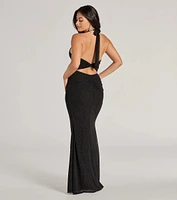 Isabelle Halter Cutout Glitter Slim Formal Dress