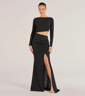 Brynn Long Sleeve Glitter Cutout Mermaid Dress