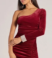 Lyra Velvet One-Shoulder Rhinestone Cuff Mermaid Dress