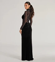 Seraphina Velvet And Mesh Long Sleeve Mermaid Dress