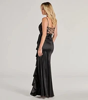 Anna Lace-Up Lace Satin Mermaid Formal Dress