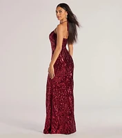 Meara Sequin Velvet Hight Slit Mermaid Dress