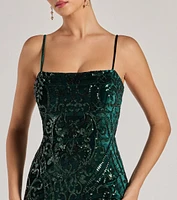 Lilia Sequin Velvet High Slit Mermaid Dress