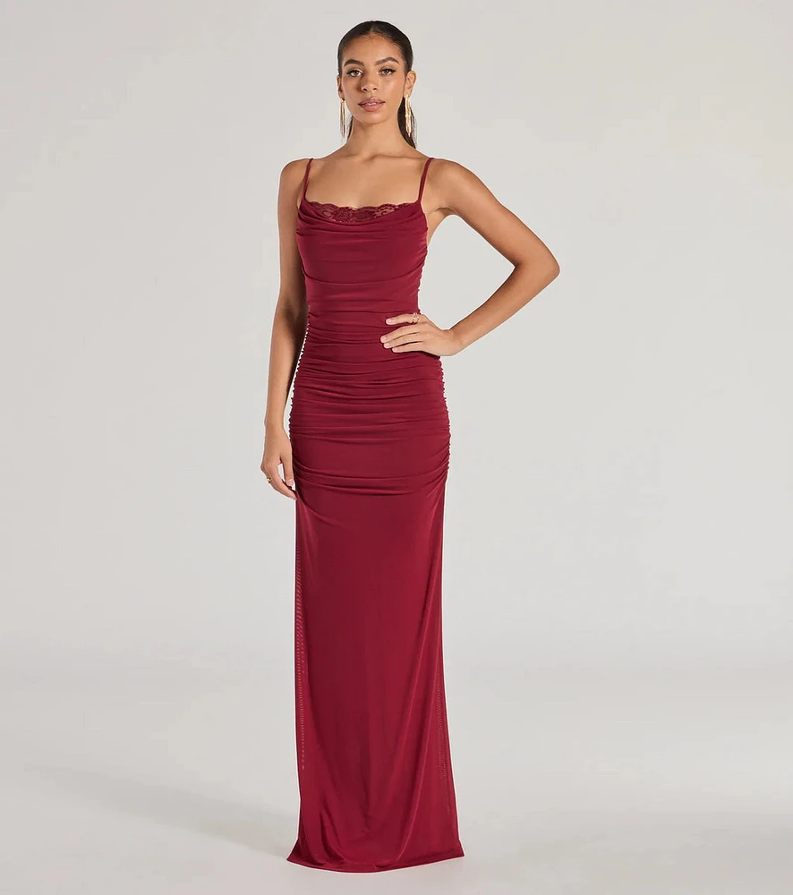 Julane Cowl Neck Ruched Mermaid Dress