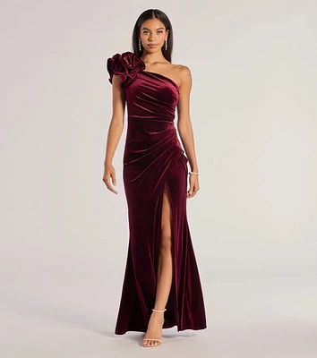 Freida Velvet Ruffled One-Shoulder Mermaid Dress