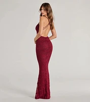 Briella Glitter Lace Cross-Back Mermaid Dress