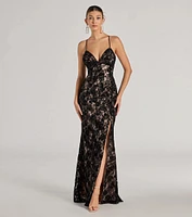 Mckenna Velvet Flocked Lace Mermaid Dress