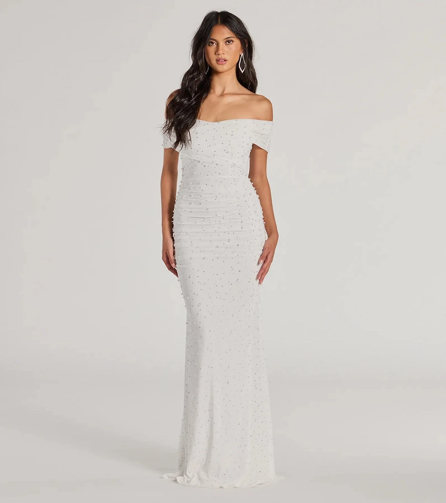 Aubriella Rhinestone And Pearl Mesh Mermaid Dress