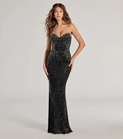 Adelyn Rhinestone Mesh Strapless Mermaid Dress