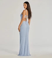 Kimia Long Beaded Lace-Up Mermaid Dress