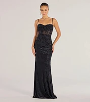 Alessandra Sleeveless Flocked Velvet Mermaid Dress