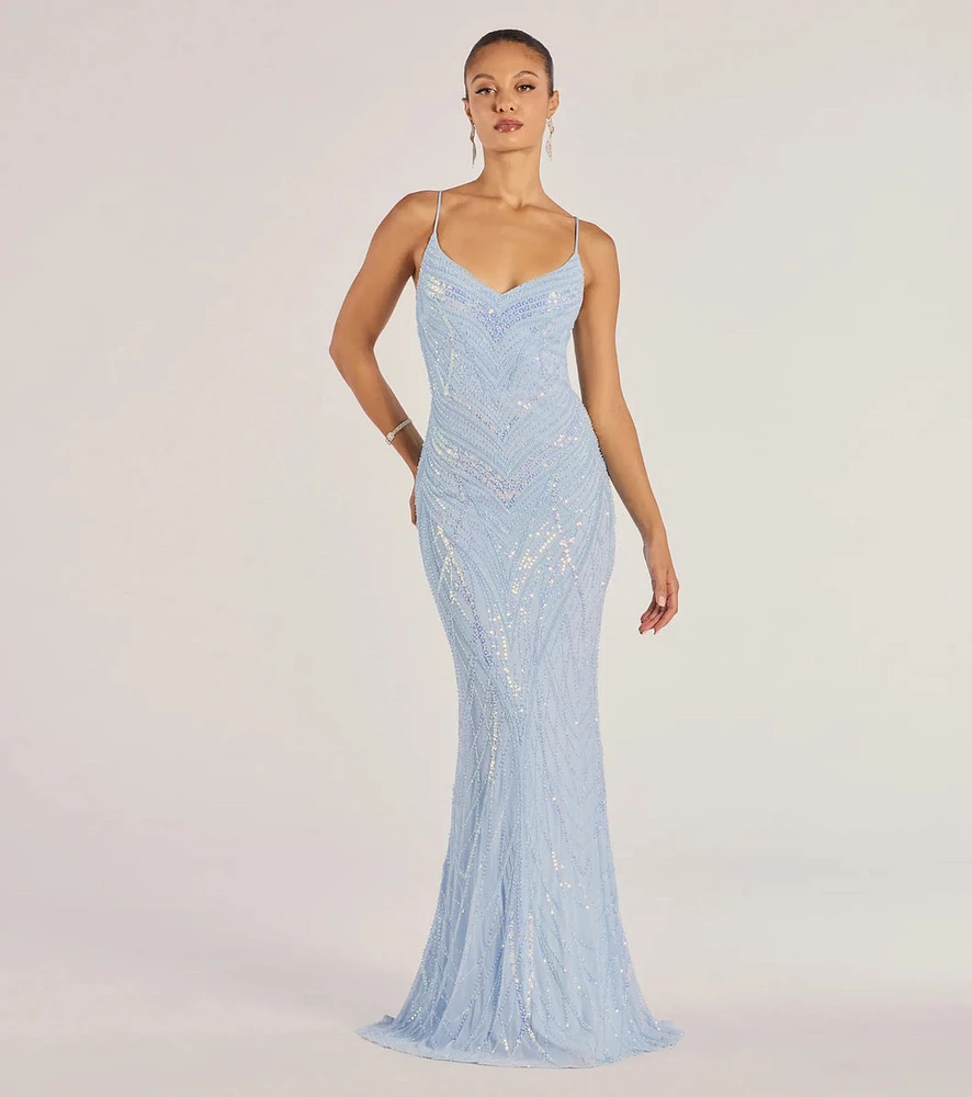 Liv Sleeveless Beaded Sequin Mermaid Dress