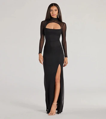 Amiri Sheer Mesh Mock Neck Cutout Mermaid Dress